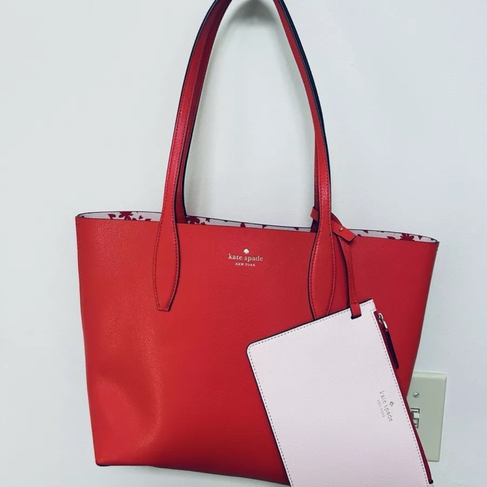 Kate Spade Red and Pink Tote Bag with Removable Pouch